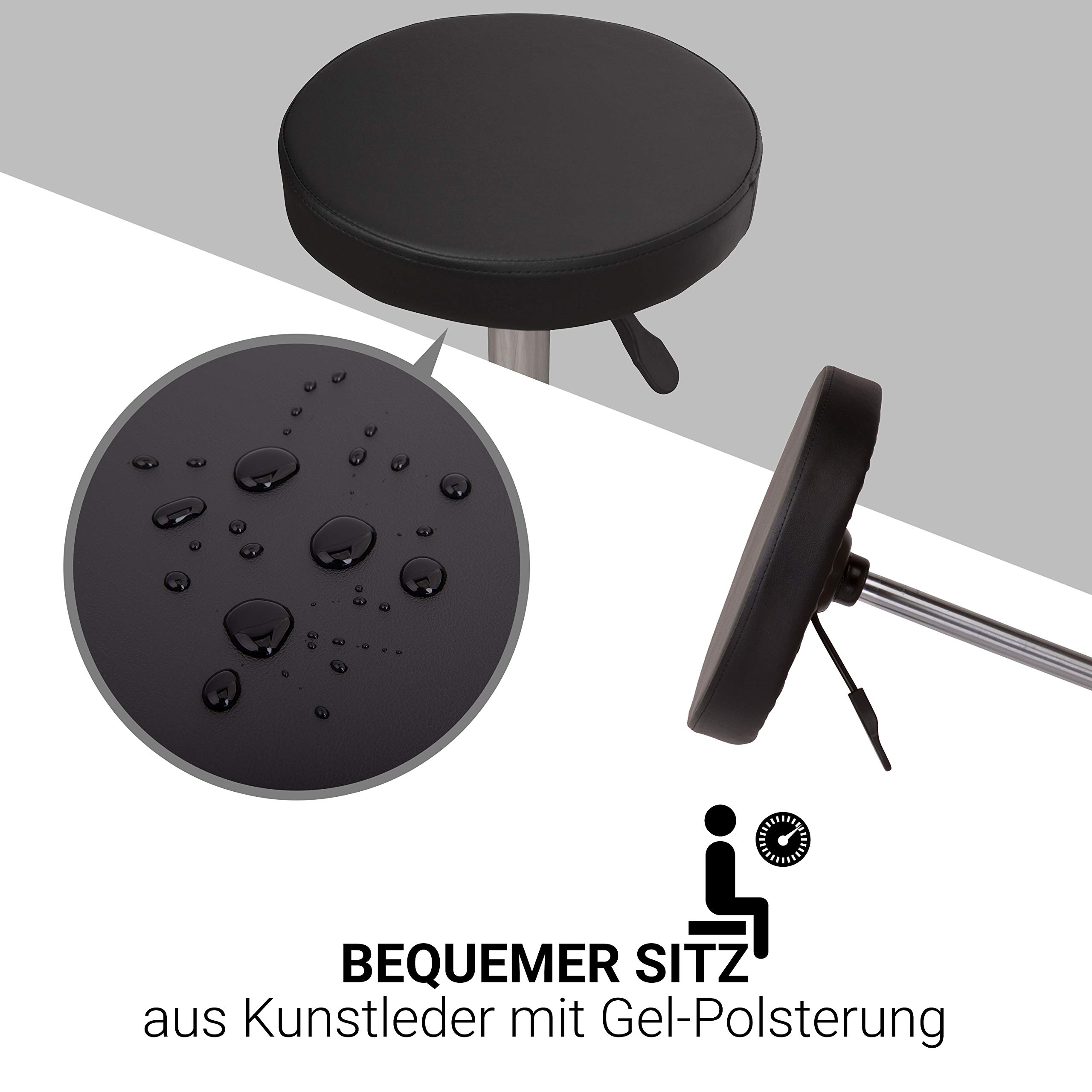 Staboos Rollhocker bis 160 kg - Gel-Polster Sitz rund - Praxishocker (Premium Rollen) Drehhocker höhenverstellbar (55 cm bis 75 cm) Rundhocker