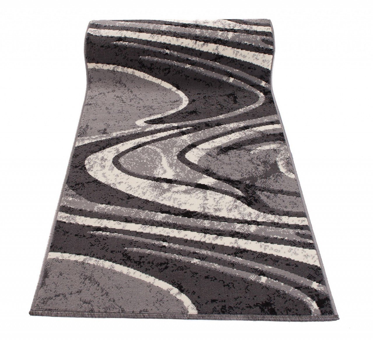 TAPISO Dream Läufer Teppich Meterware Flur Brücke Modern Wellen Streifen Gestreift Grau Creme nach Maß Wohnzimmer Schlafzimmer ÖKOTEX 100 x 360 cm