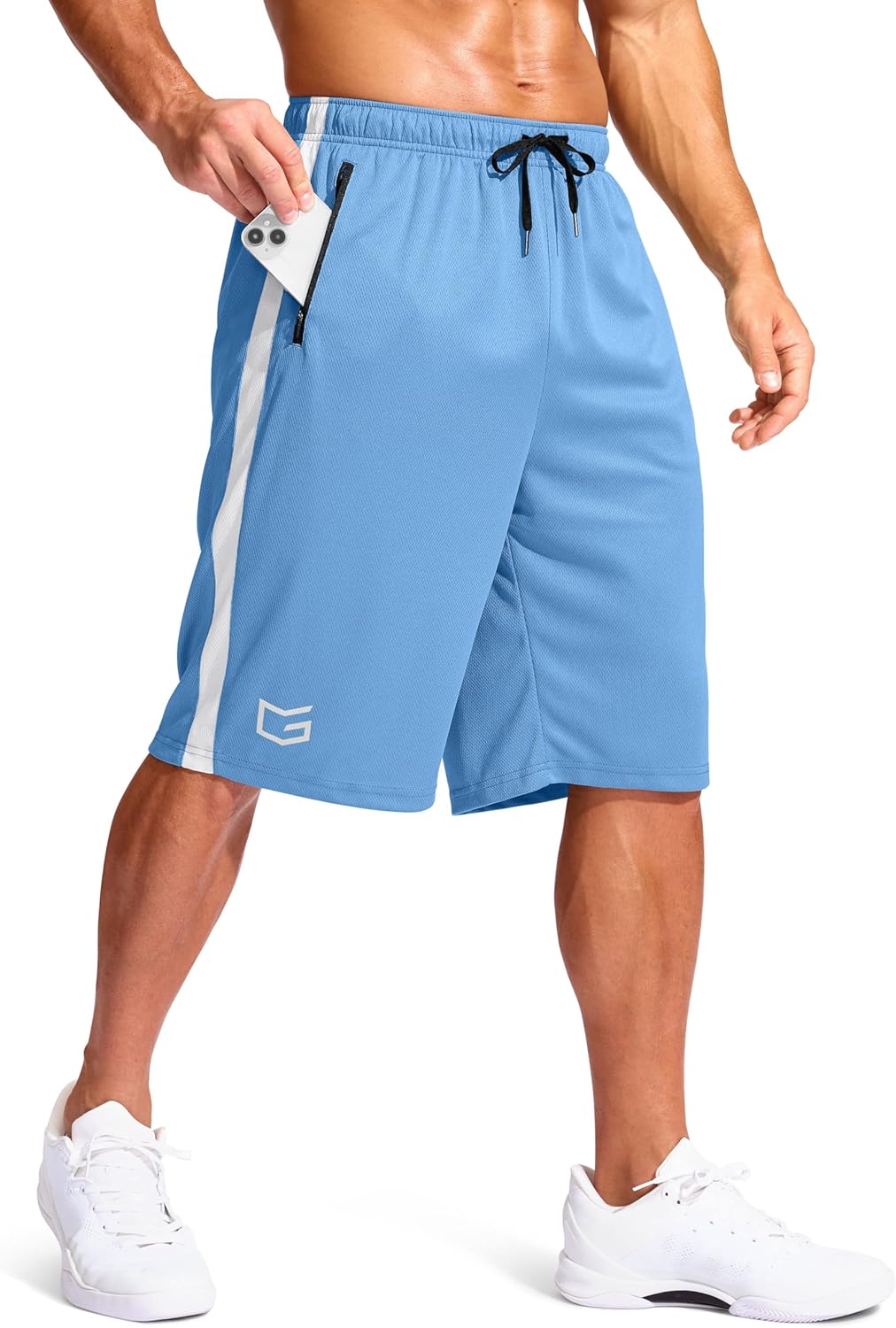 G Gradual Men's 11" Long Basketball Shorts with Zipper Pockets Drawstring Mesh Lightweight Gym Athletic Shorts for Men