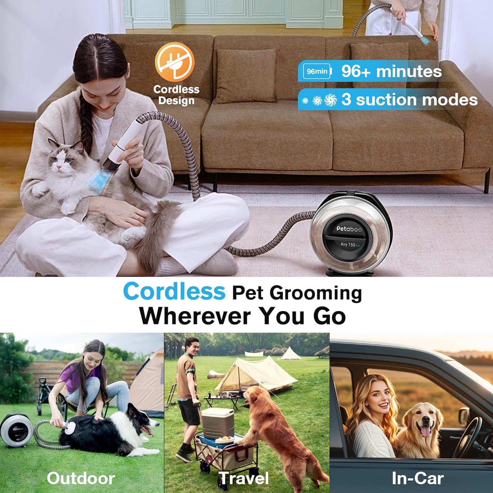 Amazon.com: petaboo Cordless Dog Grooming Vacuum, Pet Grooming Kit