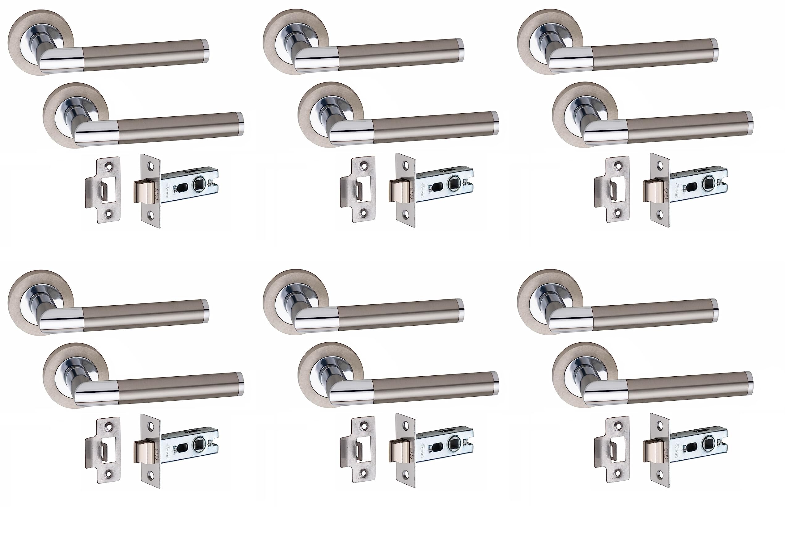 Golden Grace Mitred Door Handles, Duo Finish Satin Nickel Polished Chrome