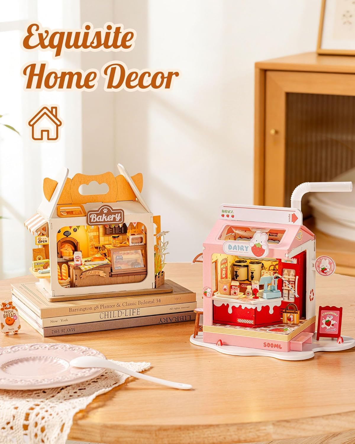 Robotime DIY Miniature House Kit, 1:28 Scale Tea Shop Diorama Dollhouse with LED Lights, 3D Wooden Puzzle Model Kit for Adults & Teens, Mini House Craft Hobby Gift for Women Men