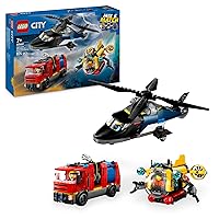 LEGO City 3in1 Elicottero, Autopompa e Sottomarino - Giocattolo Combinabile con Veicoli