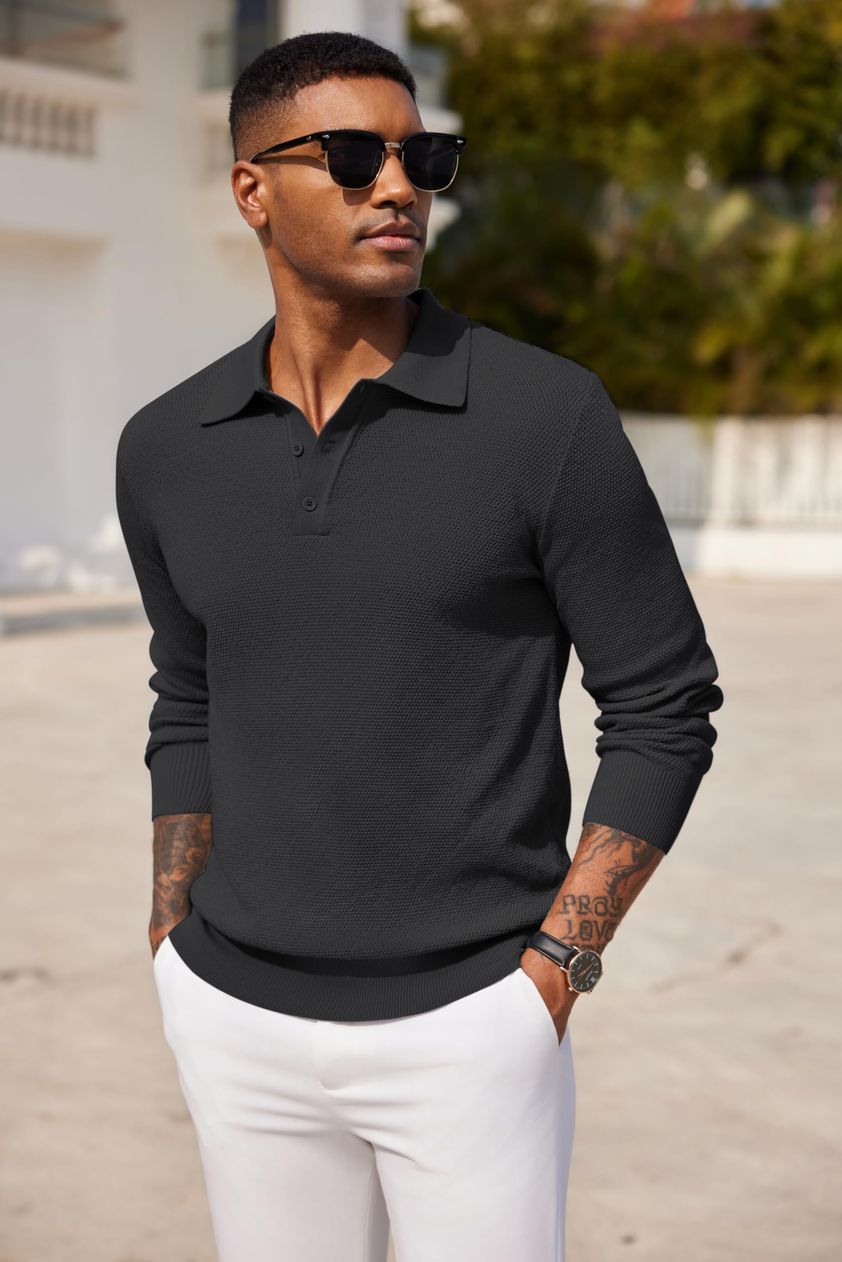 COOFANDY SuéTer Tipo Polo para Hombre De Manga Larga Punto Fino Sudadera