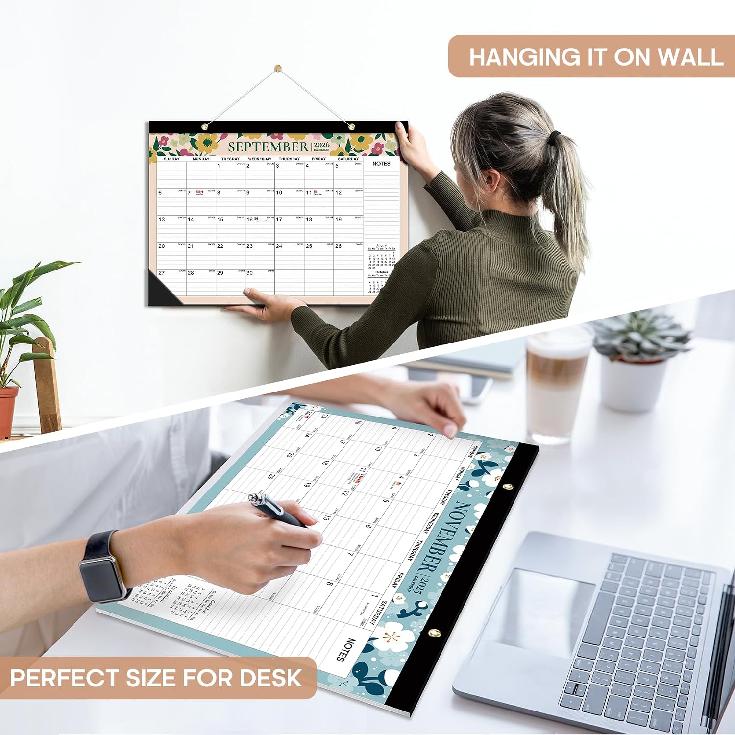 3 Pack of Desk Calendar 2026-2027, 21-Month Calendar Runs Unitl June 2027, Large 17" x 12" Monthly Desktop & Wall Calendar for Home & Office - Twilight Petals