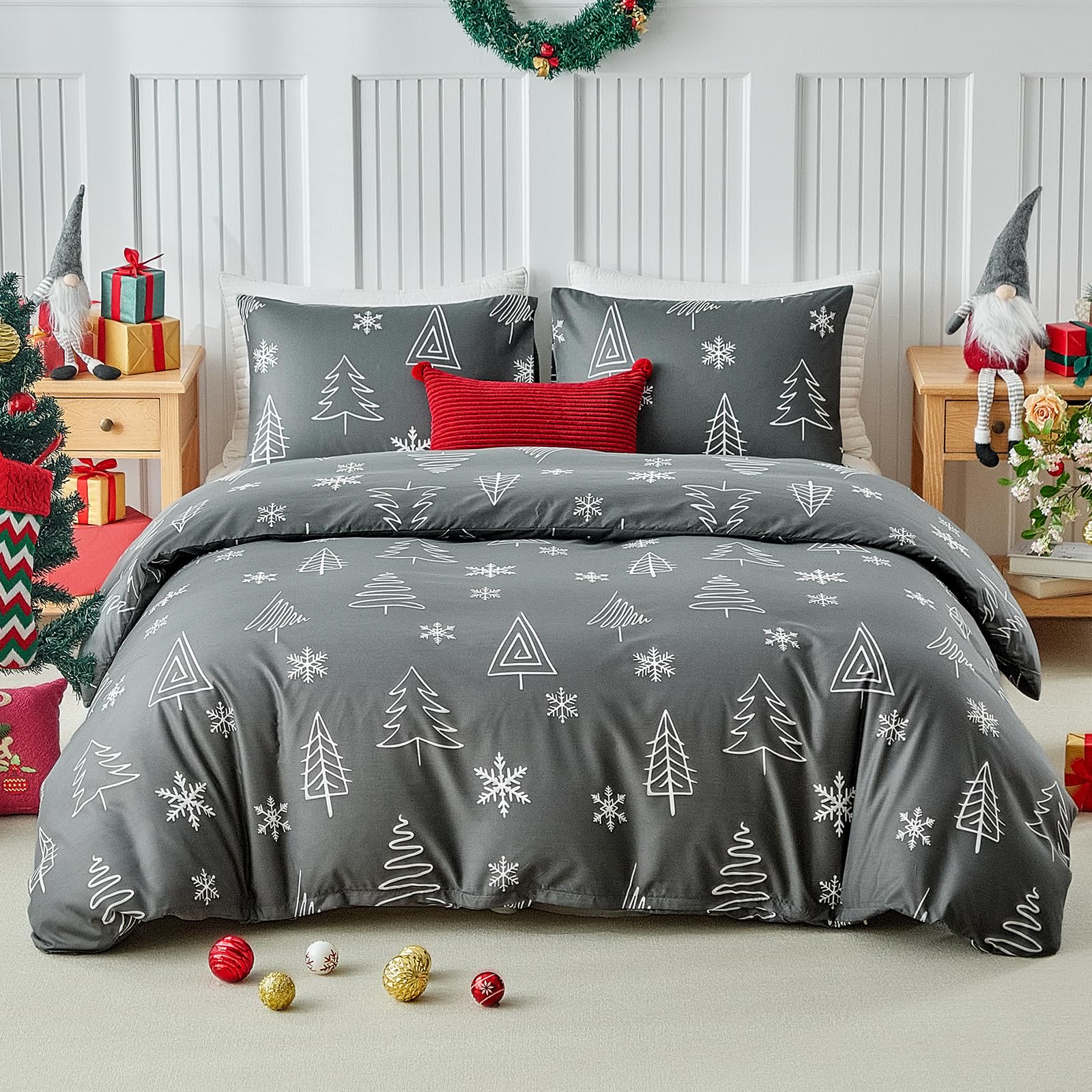 Tokokimo King Size Duvet Cover Sets - Christmas Tree Pattern, Grey — image 1