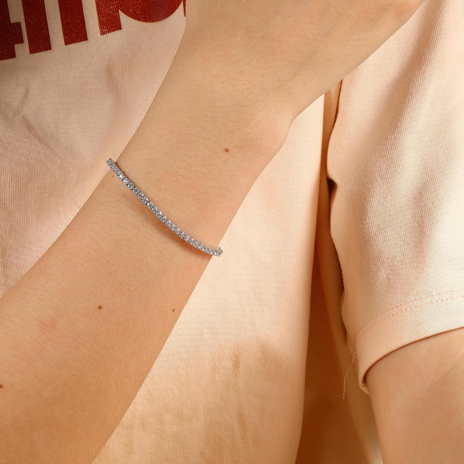 Tennis Bracelet for Women|2MM Simulate Diamond Bracelets|4-Prong-Setting CZ|18k White/Yellow Gold Plated