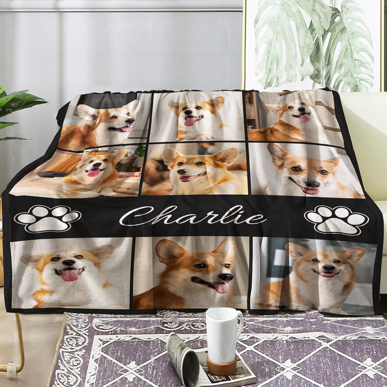 Custom Dog Portrait Blanket - Personalized Pet Lover Gift for Mom - Customized Picture Memorial