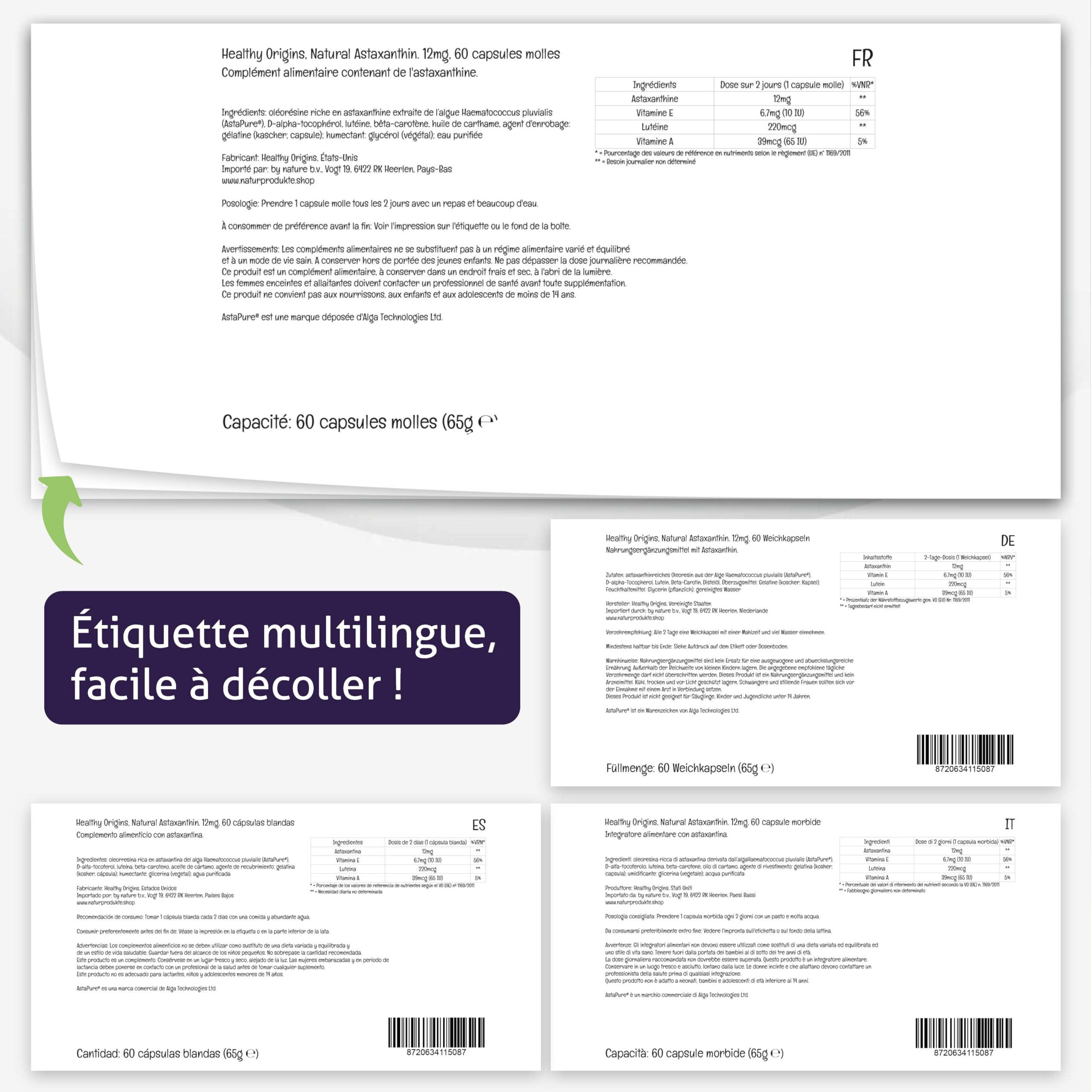 Healthy Origins, Triple Strength Astaxanthine, Dépôt, 12mg, de Haematococcus Pluvialis, 60 Capsules molles, Sans Soja, Sans Gluten, Sans OGM