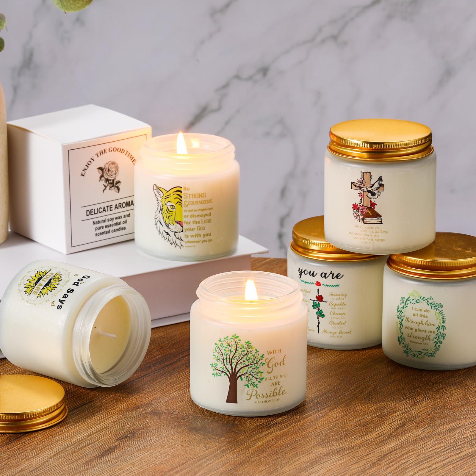 6 velas perfumadas de agradecimiento, 6 aromas diferentes, regalos para mujeres y hombres, regalo de cumpleaños, jubilación, Acción de Gracias (tema cristiano)
