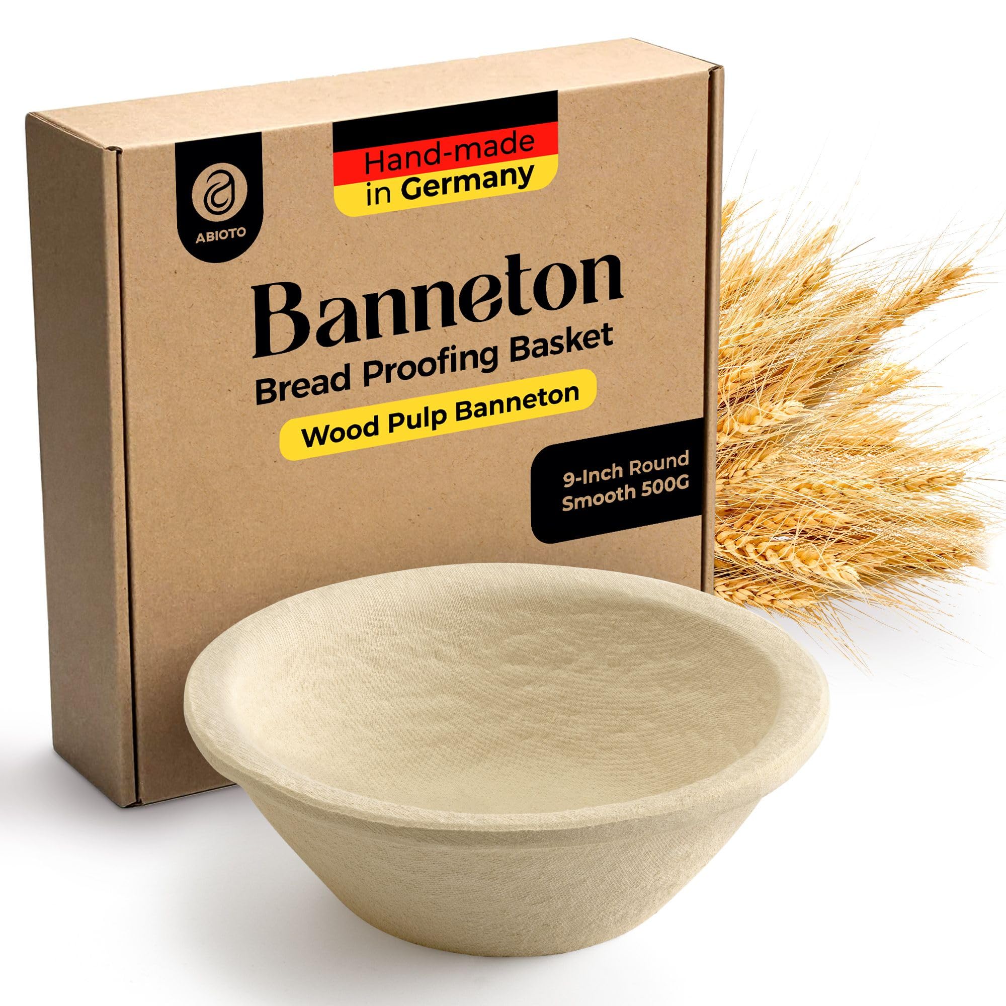 ABIOTO 500g Round Banneton Proofing Basket with Smooth Finish – Premium Wood Pulp Sourdough Rising Bowl for Artisan Baking, Perfect for Small Boules