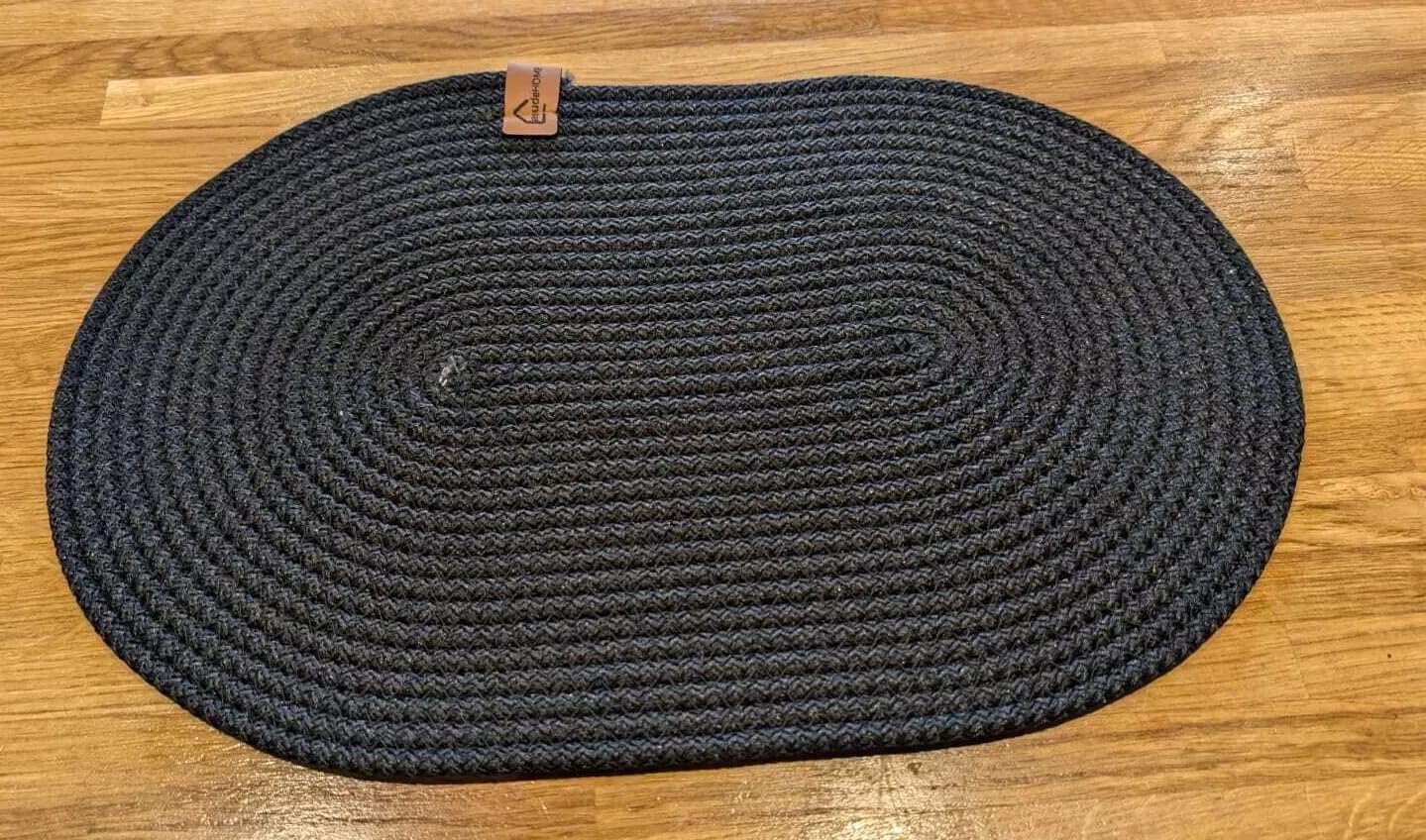Set of 6 Placemats 6 Coasters Round Oval Place Table Mats Woven Hand Made Knit (Black, Oval Placemats)