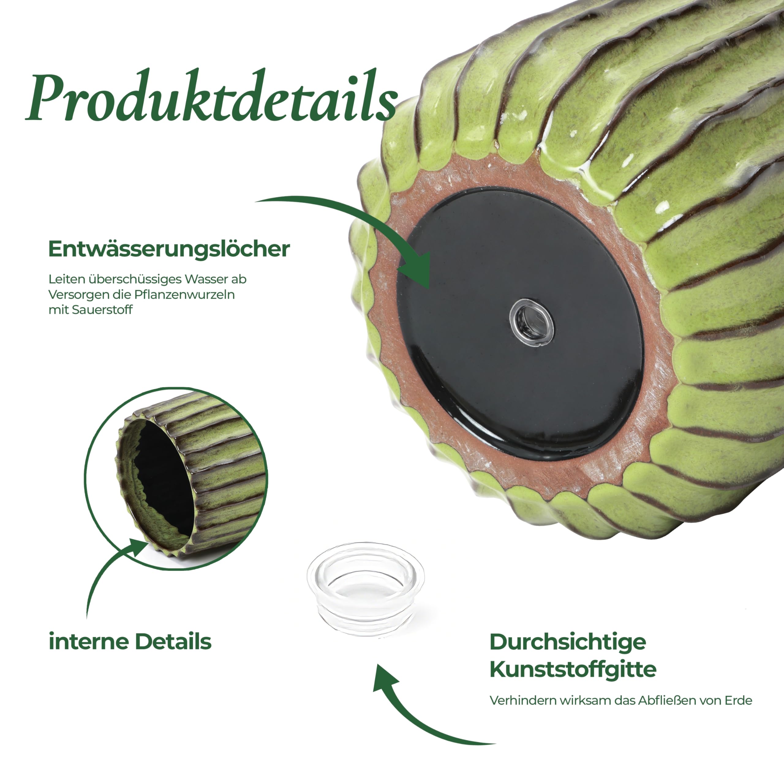 Hometopia Keramik Blumentopf, rund, mit Ablaufloch, Ø 23 cm, Olivgrün | Keramik,Frostsicher Wetterfest,Massiver Pflanzkübel mit Drainage-Loch ideal für Balkon&Garten,Terrasse,Wohnzimmer Ø23xH21 cm