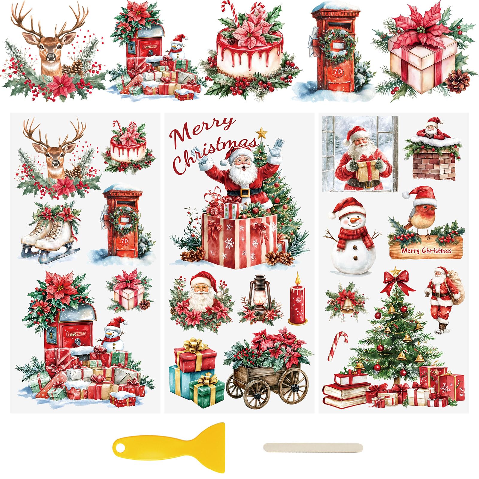 WANDIC 3 Sheets UV DTF Wraps Stickers,Christmas Cup Decals Furniture Stickers Waterproof Transfers Window Decals for Glass and DIY Crafts โ image 1