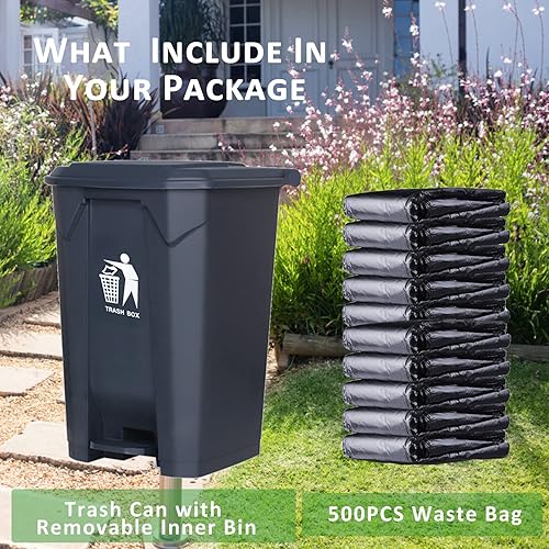 Miniatura 2 de Papelera para excrementos de perro con tapa, pedal, cubo interior extraíble, adecuado para exteriores, hogar, jardín, paseo de perros, patio,