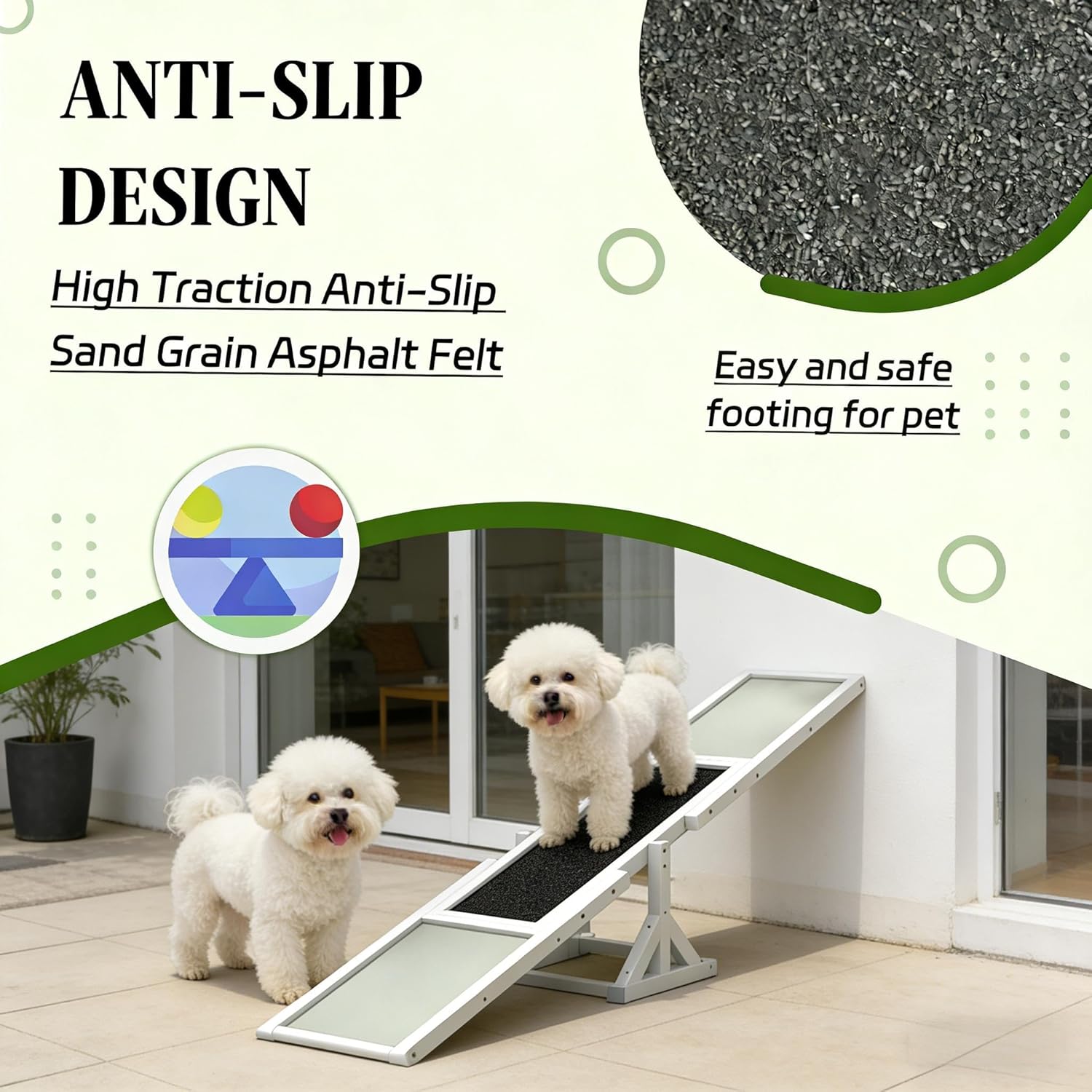 Wooden Agility Seesaw for Dogs, Pet Agility Seesaw, Adjustable Balance Training Equipment with Non-Slip Surface, for Puppy Obedience Practice and Outdoor Dog Sports