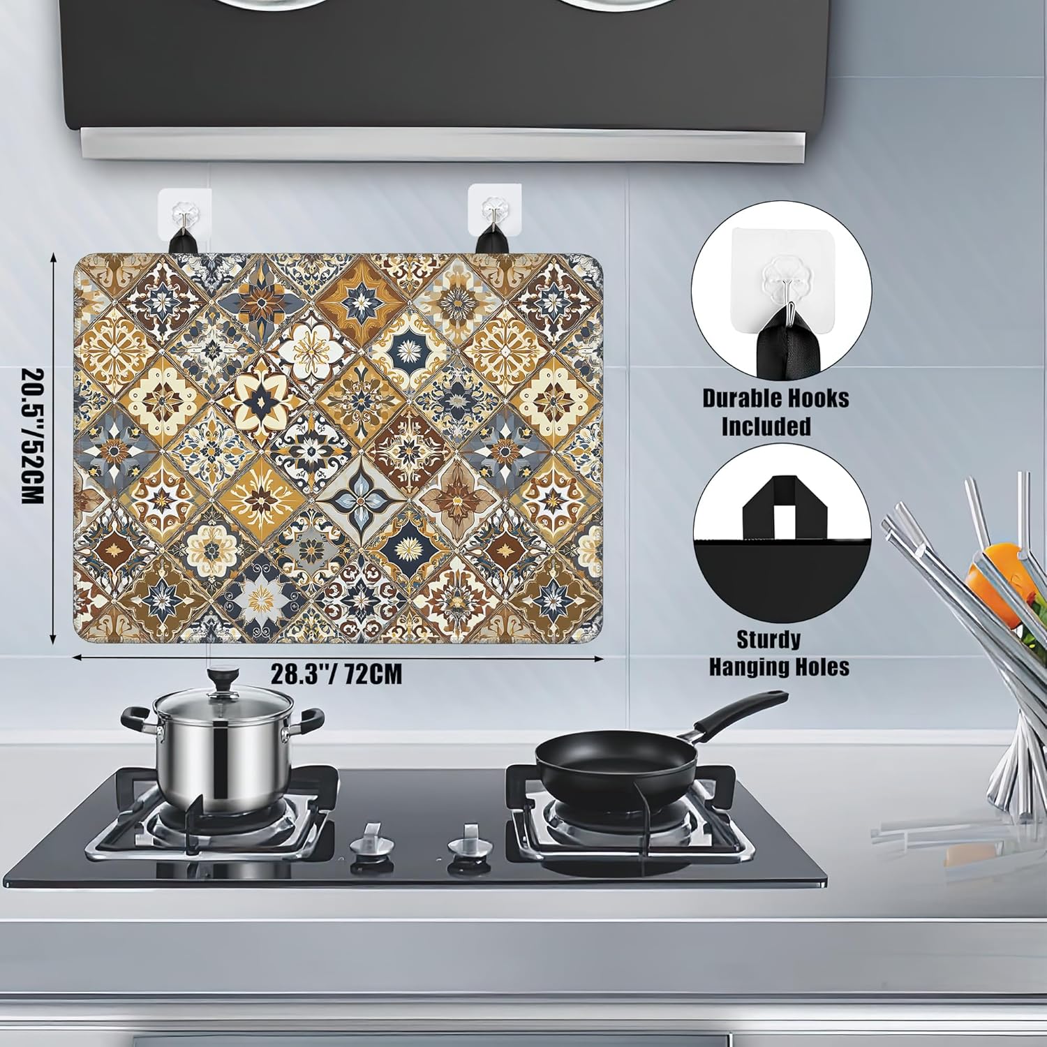Mexican Tile Stove Top Covers for Electric Stove,Modern Glass Top Stove Cover, Heat Resistant Range Covers for Electric Stove,Washable Countertop Mat, 28 x 20 Inch