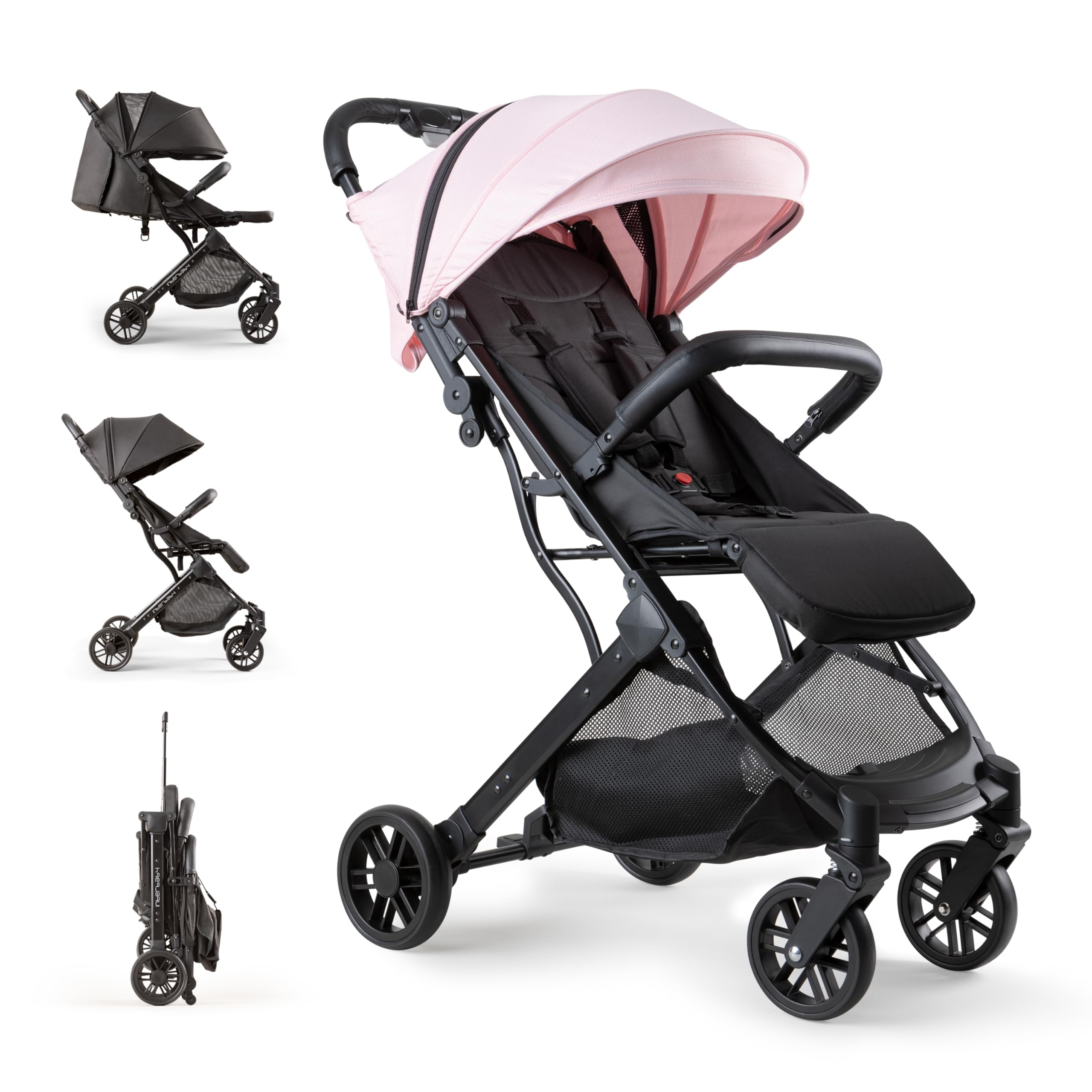 Interbaby Passeggino Leggero Compatto e Ultraleggero | Passeggino da Viaggio e Aereo Pieghevole, dalla Nascita fino a 22 kg | Chiusura Rapida, Cappottina XXL, Ammortizzatori (Min. Plus Space Rosa)