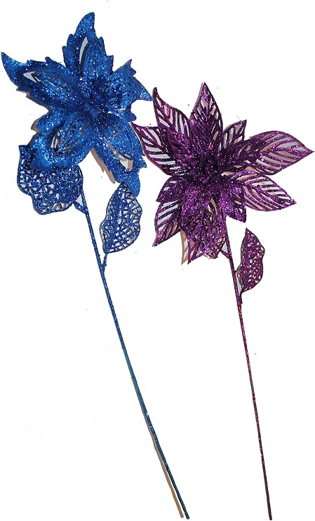 23 Purple Sparkling Christmas Long Stem with Artificial 8 Poinsettia Flower (Purple)