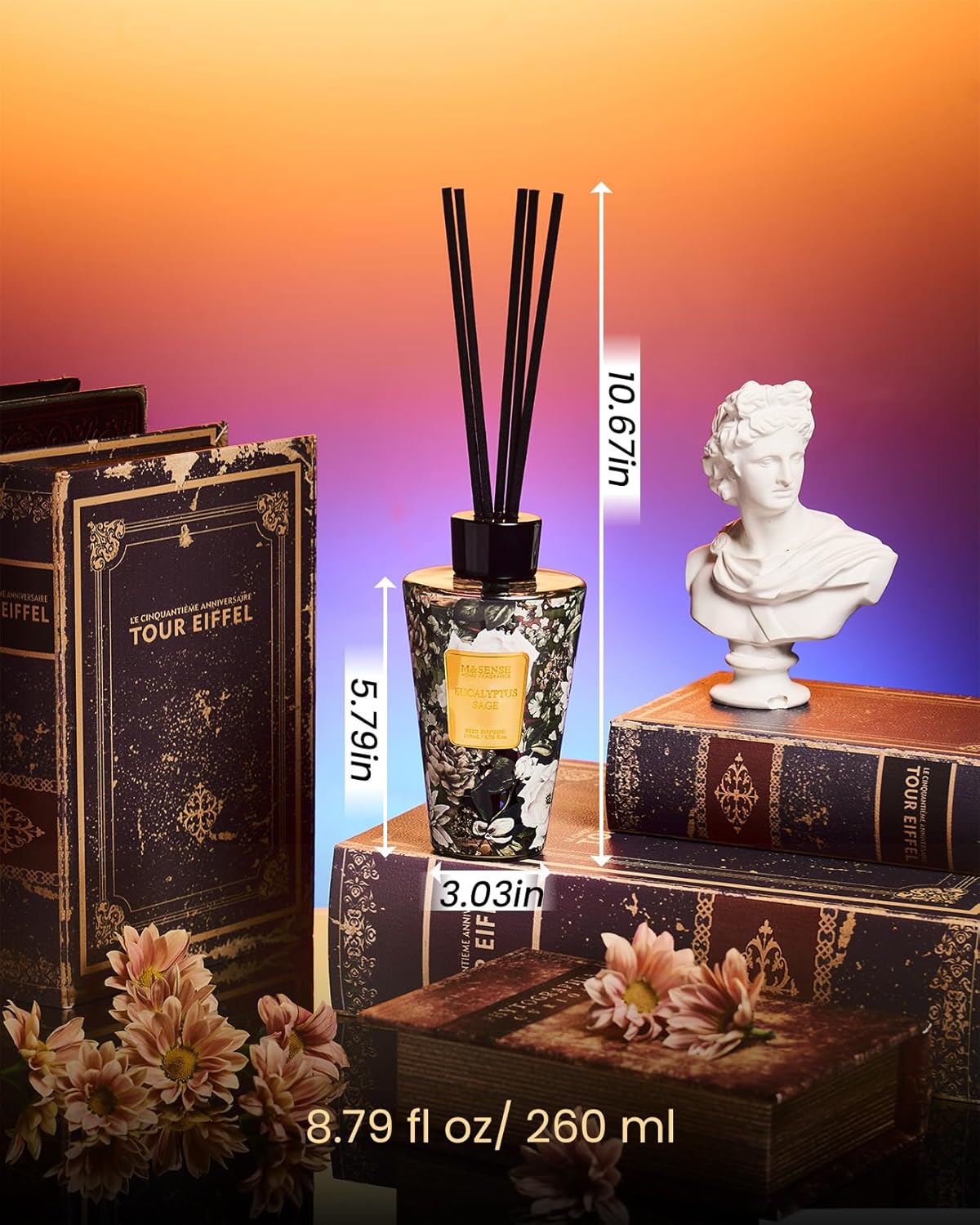 M&SENSE Eucalyptus Sage Reed Diffuser Set - 8.79fl oz Home Fragrance Non-Toxic Natural Reed Diffuser for Home, Air Freshner Gifts for Bathroom Bedroom Fragrance Decor - Image 4