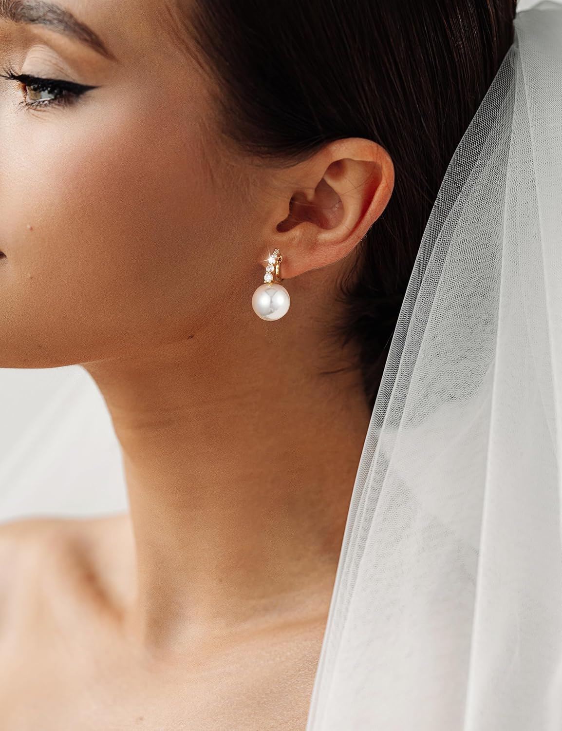 Pearl Clip on Earrings for Women - 14K Gold Plated Hypoallergenic Pearl Earrings for Women - CZ Dangle Earrings Elegant Jewelry for Wedding Bridal Gifts - Image 5