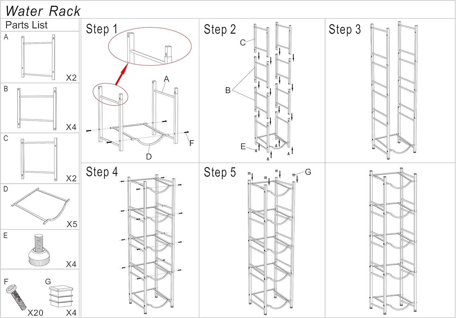 Water Cooler Jug Rack 5-Tier Water Bottle Storage Rack 5 Gallon Jugs Water Detachable Heavy Duty Water Bottle Holder Shelf Save Spacer Easy to Assemble for Home Office Organization Copper Bronze