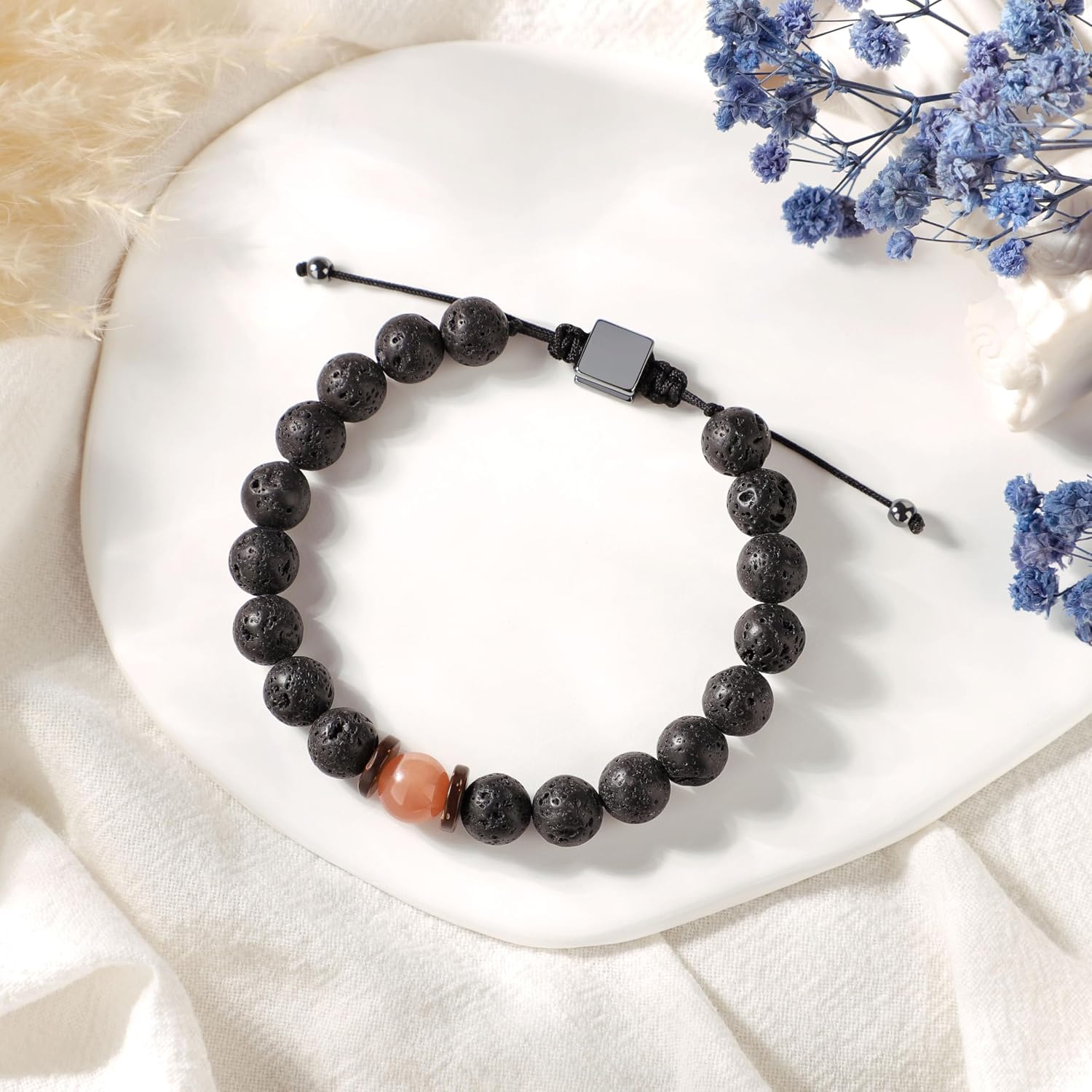 JoycuFF Gifts for Him Men Fathers Birthday Graduation Gifts for Men Dad Adjustable Bracelet with Volcanic Rock and Sunstone