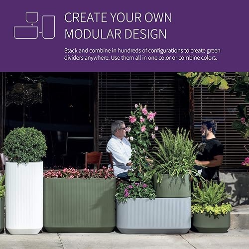 Miniatura 5 de Crescent Garden Maceta modular, maceta de riego automático para plantas de interior y exterior, maceta moderna (pizarra)