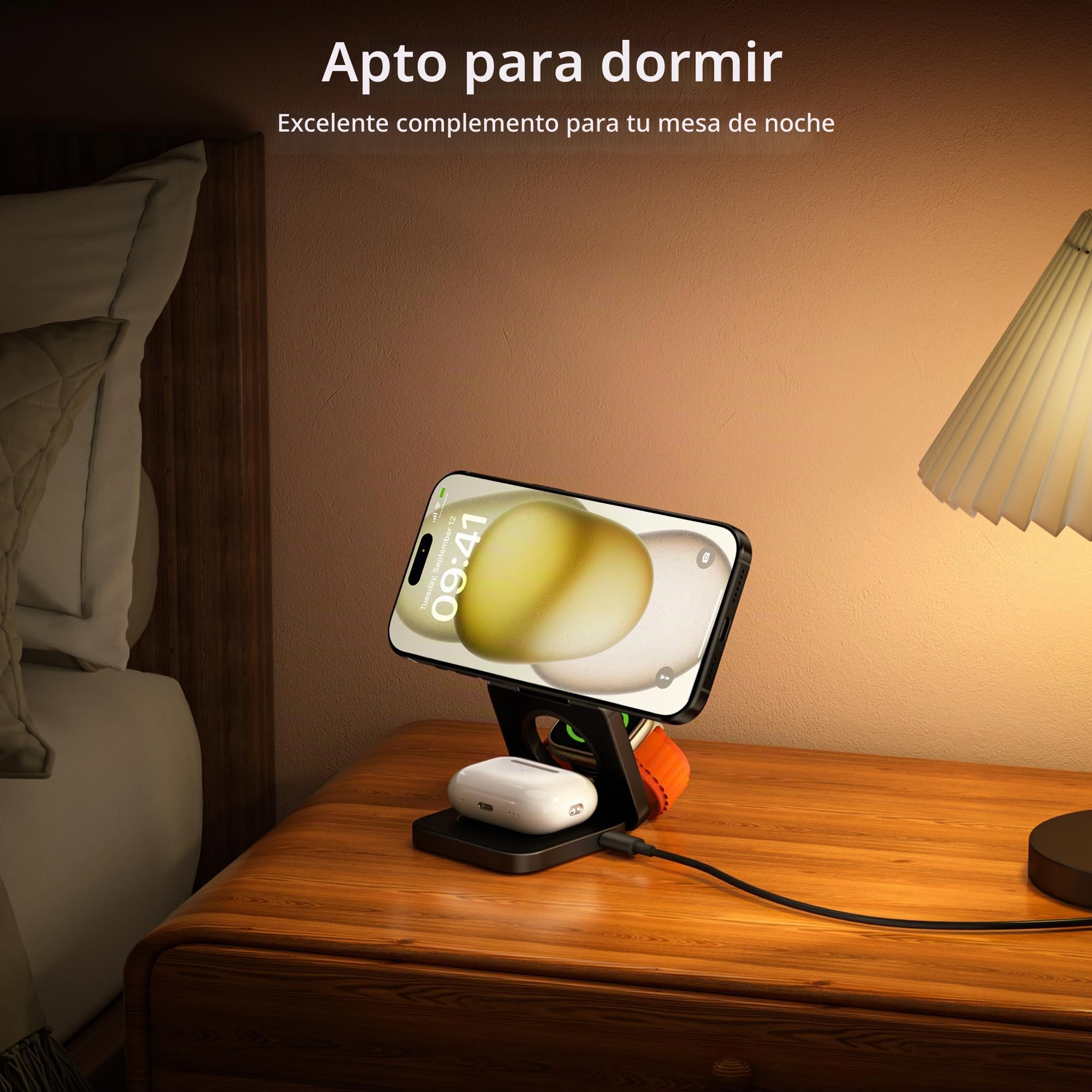 Cargador inalámbrico magnético de aleación de Aluminio Plegable para Apple, estación de Carga inalámbrica rápida de Tres en uno para iPhone,Asiento de Carga de Viaje 5W para Apple Watch Ultra AirPods