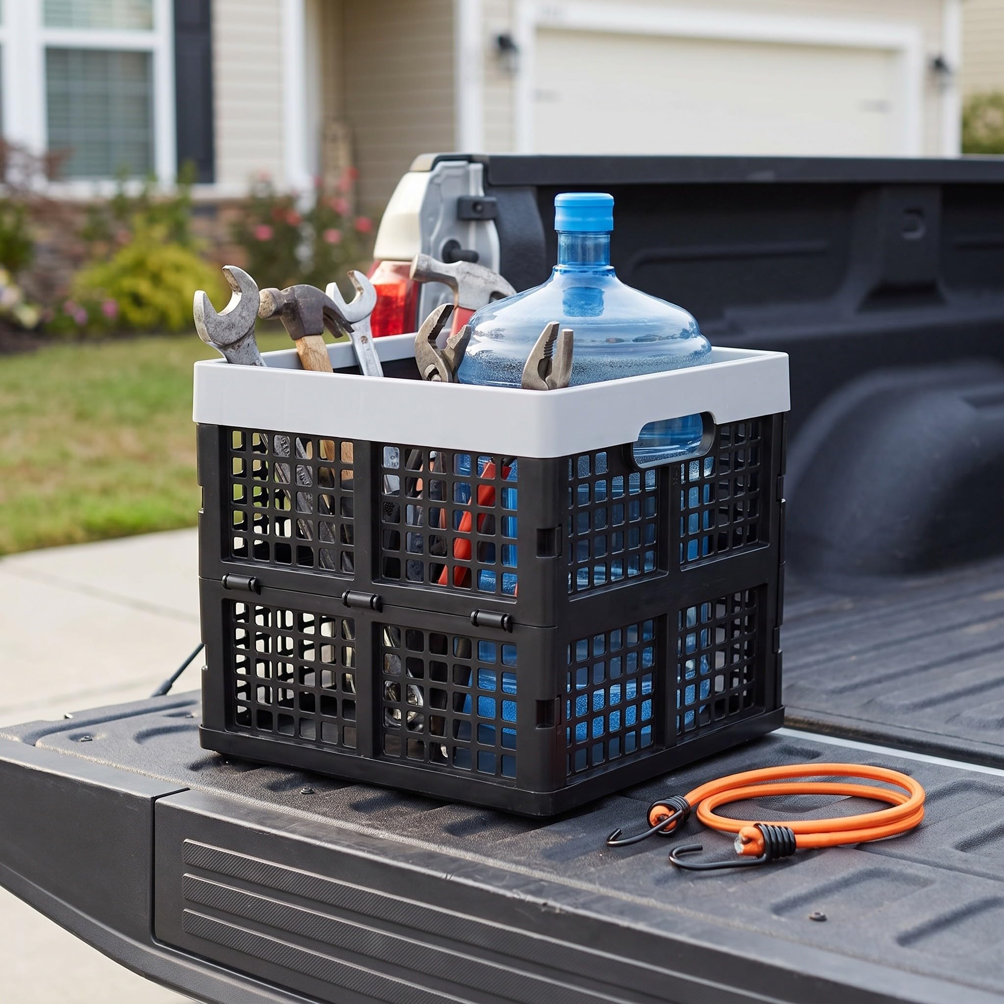 Lurrose Caja de plástico plegable con asas - Contenedor multiusos apilable para maletero de SUV - Caja de almacenamiento plegable para organización del hogar, garaje y mudanzas