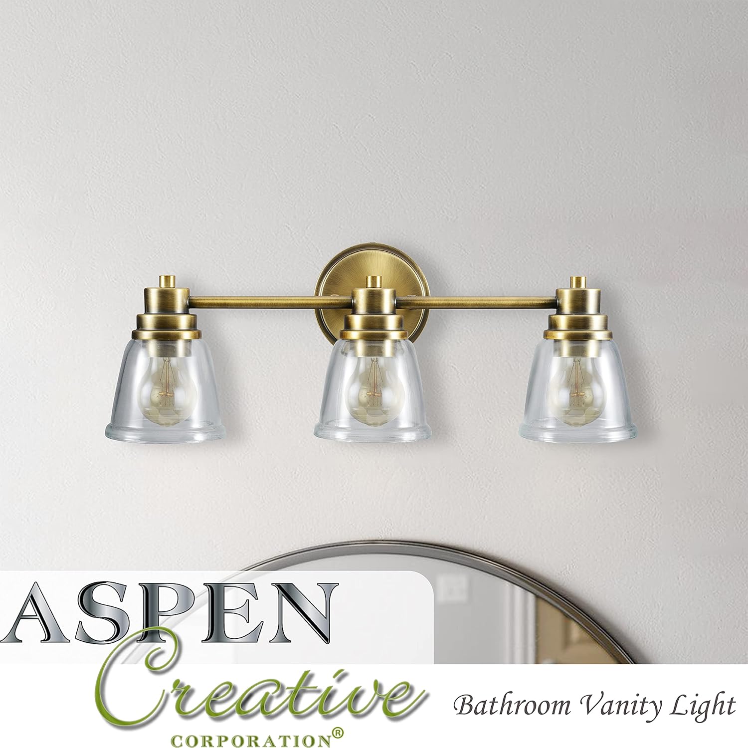 Aspen Creative 62102A, Two-Light Metal Bathroom Vanity Wall Light Fixture, 13 1/2" Wide, Transitional Design in Satin Nickel with Clear Glass Shade