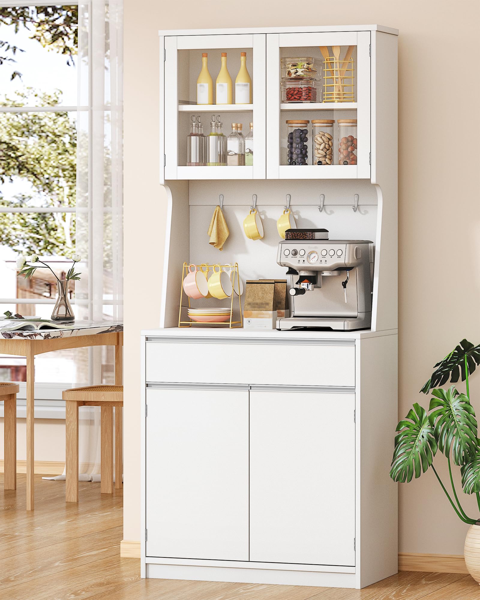 Hzuaneri Meuble Cuisine, Buffet Haut, Meuble de Rangement avec Plan de Travail et 4 Compartiments de Rangement, Cuisine, Salon, 40 x 75 x 180 cm, Blanc Naturel, PT40003XV1
