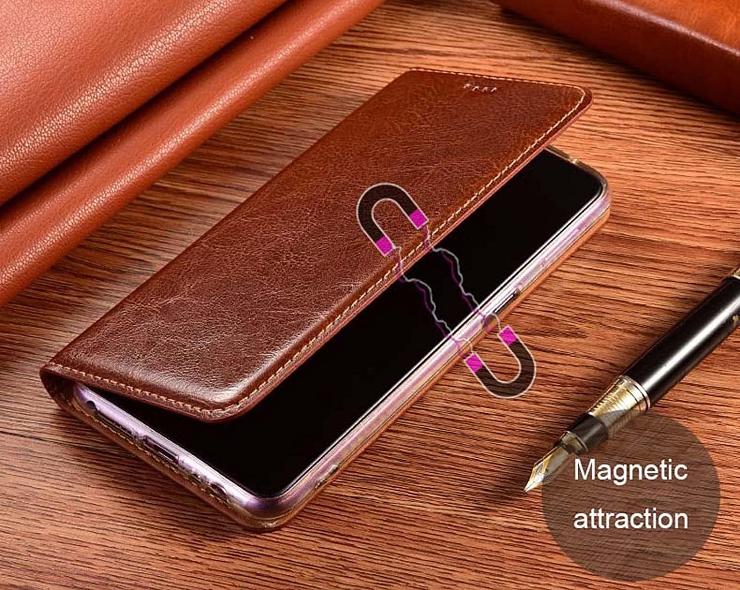 Stend Function Cover for Apple iPhone 13 Mini (2021) 6.1 Inch, Leather [TPU Inner Shell] Magnetic Folio Flip Phone Case [Card Holder] (Color : Brown)