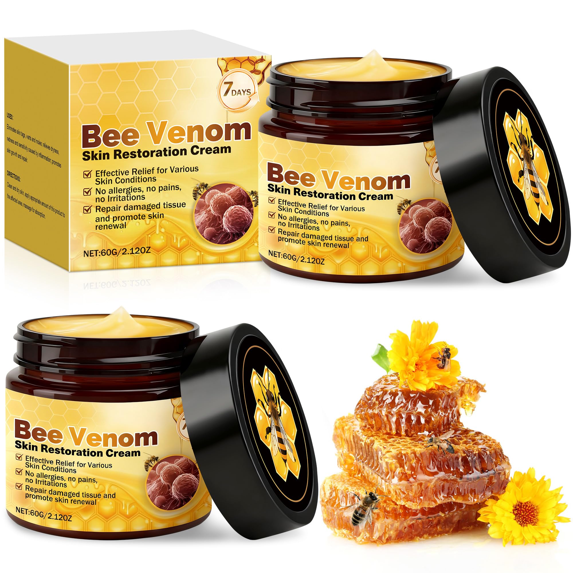 Bee Venom Facial Treatment Cream for Fine Lines & Improving Elasticity, 2.12 OZ (Pack of 2)