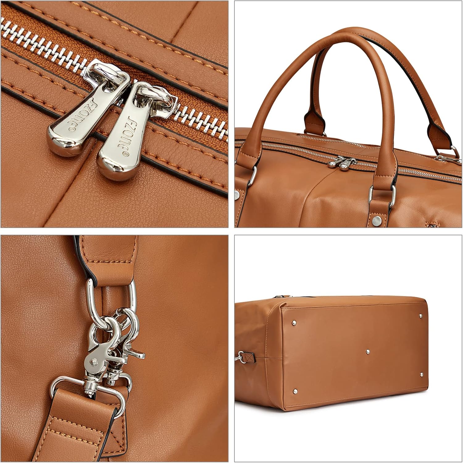 S-ZONE Genuine Leather Women Travel Duffle Weekender Overnight Weekend Carry on Shoulder Tote Bag - Image 5