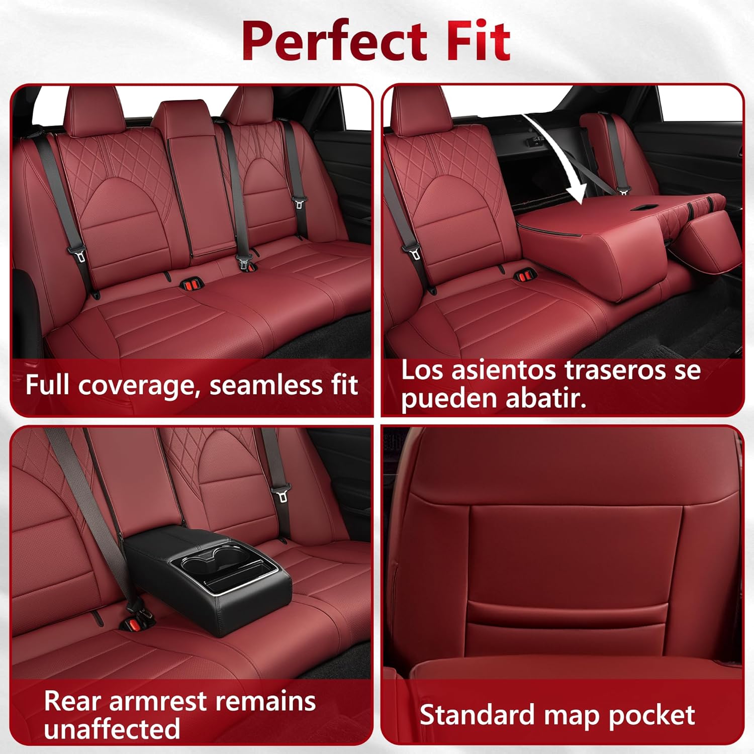 Camry Seat Covers for Toyota Camry Hybrid LE,Hybrid SE 2018 2019 2020 2021 2022 2023 2024 Leather Full Set,Car Seat Protectors,Leather (Burgundy)