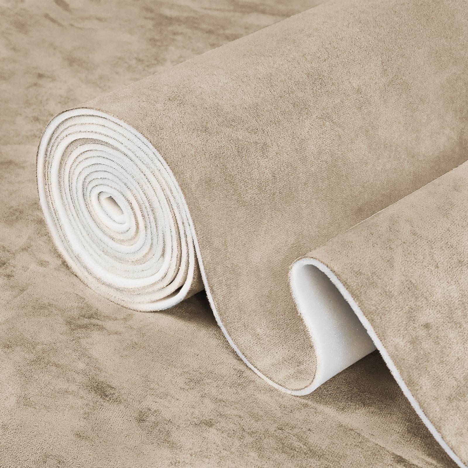 Beige Suede Headliner Fabric for Car Roof, 1/8" Foam Backed Suede Material 54"x60"W, Soft Touch, Anti-Sag, Soundproof, Flame-Retardant Automotive Upholstery DIY Replacement for SUV, Truck, RV