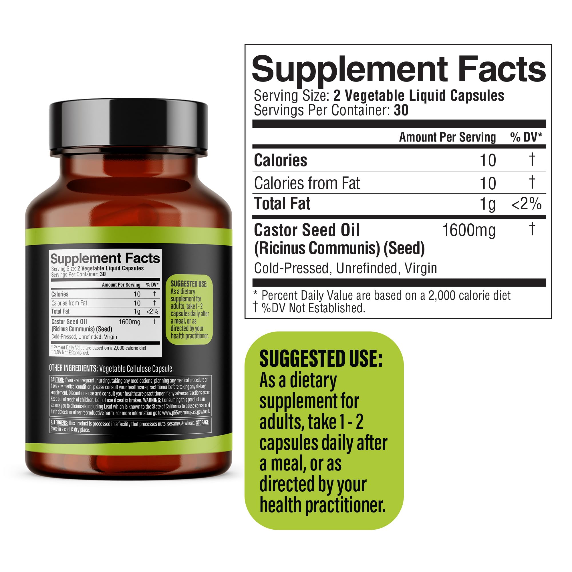 Dr. HERBALIST Castor Oil Capsules 1600mg - Cold-Pressed Ricinus Communis Seed Oil, No Fennel - 60 Easy-Swallow Vegetarian Softgels (30 Servings) - Castor Oil Pills for Hair & Skin - Halal — Amazon image 5