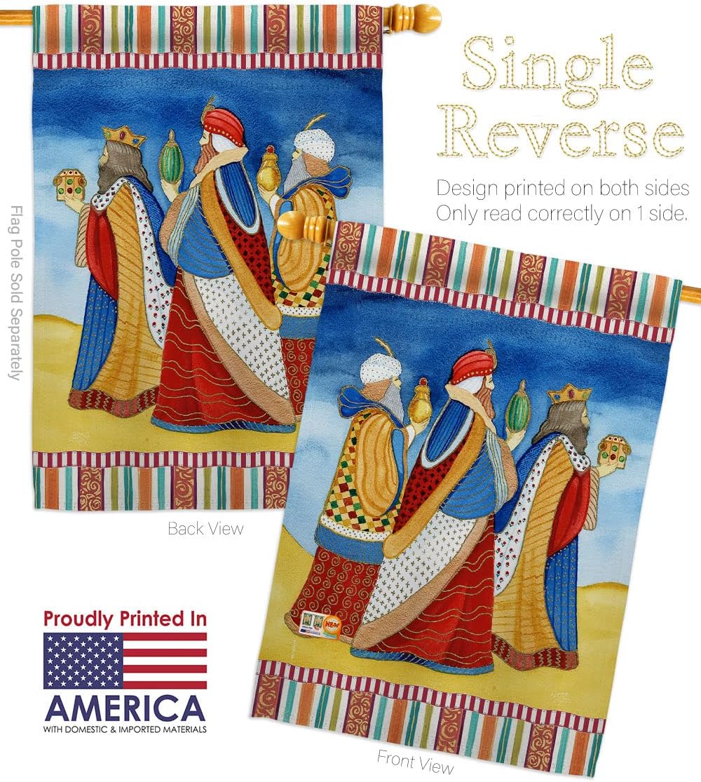 Three Wise Men House Flag Wintertime Kings Star Baby JesusSeason Christian Small Decorative Gift Yard Banner Made In USA 28 X 40