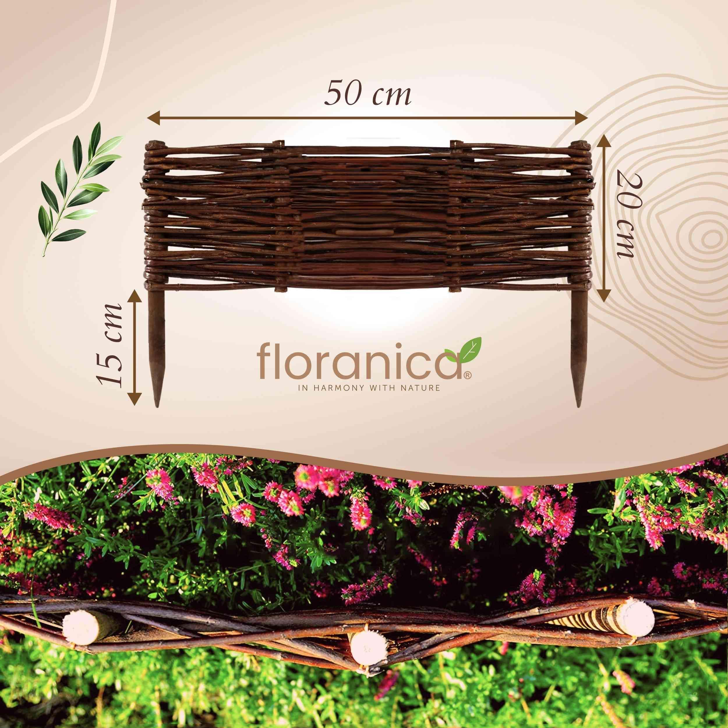 Floranica 10 Stück Beetbegrenzung Weide 20 cm x 50 cm – Rasenkante Weidengeflecht Beeteinfassung, Beetumrandung