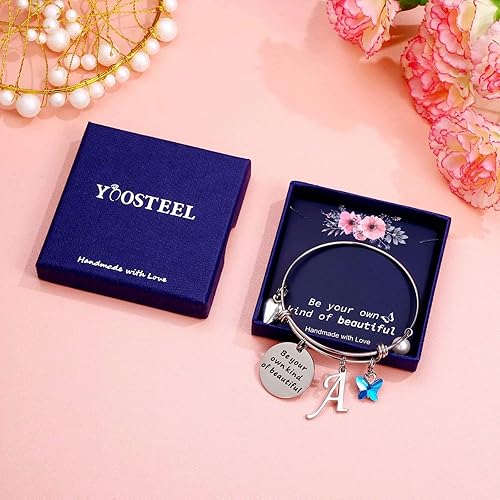 Miniatura 8 de Pulseras con dije de mariposa para mujer, brazalete extensible con mensaje inspirador en inglés Be Your Own Kind of Beautiful, joyería personalizada
