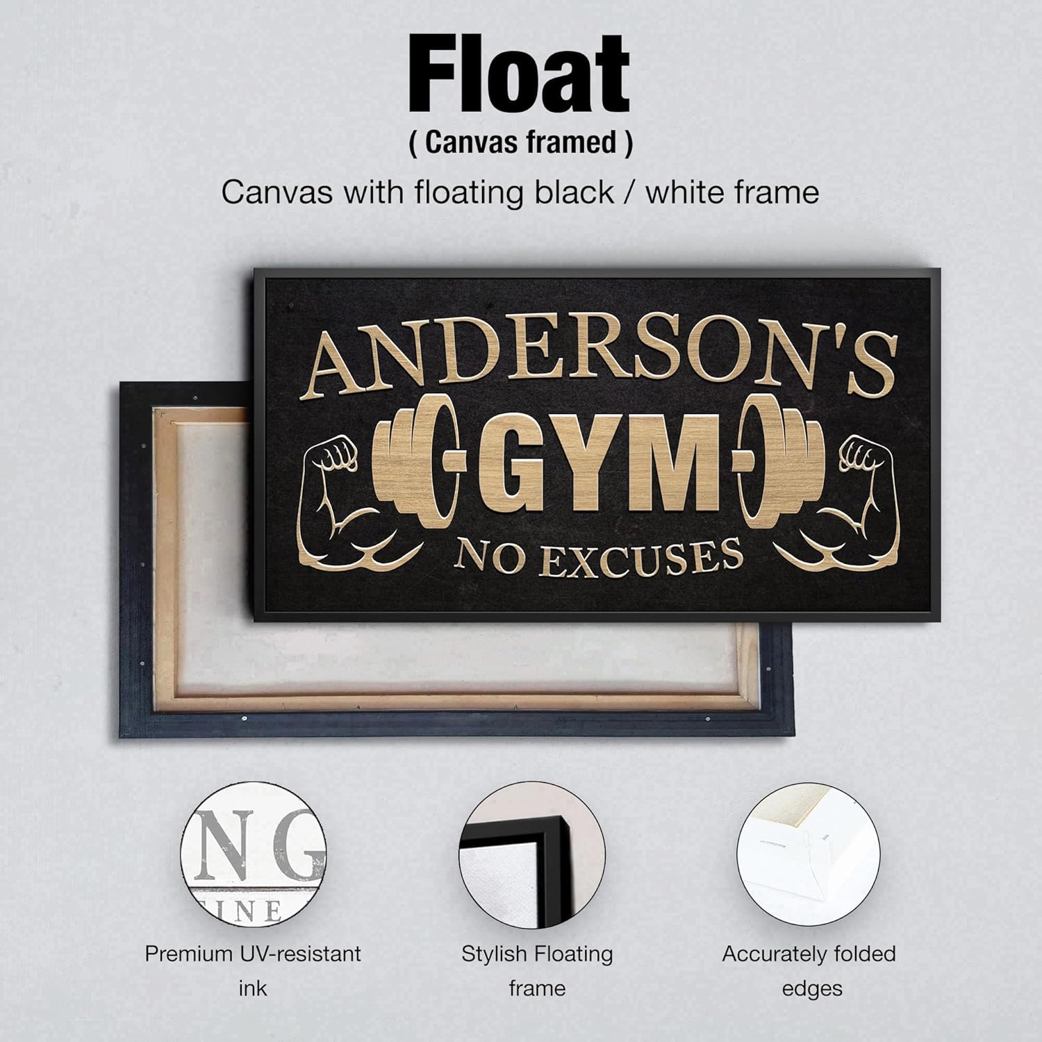 Awesometik GYM Sign Personalized Canvas Wall Decor with Custom Family Name Vintage, Custom Vintage GYM Room Decor, Entertainment Hall Living Room Lounge