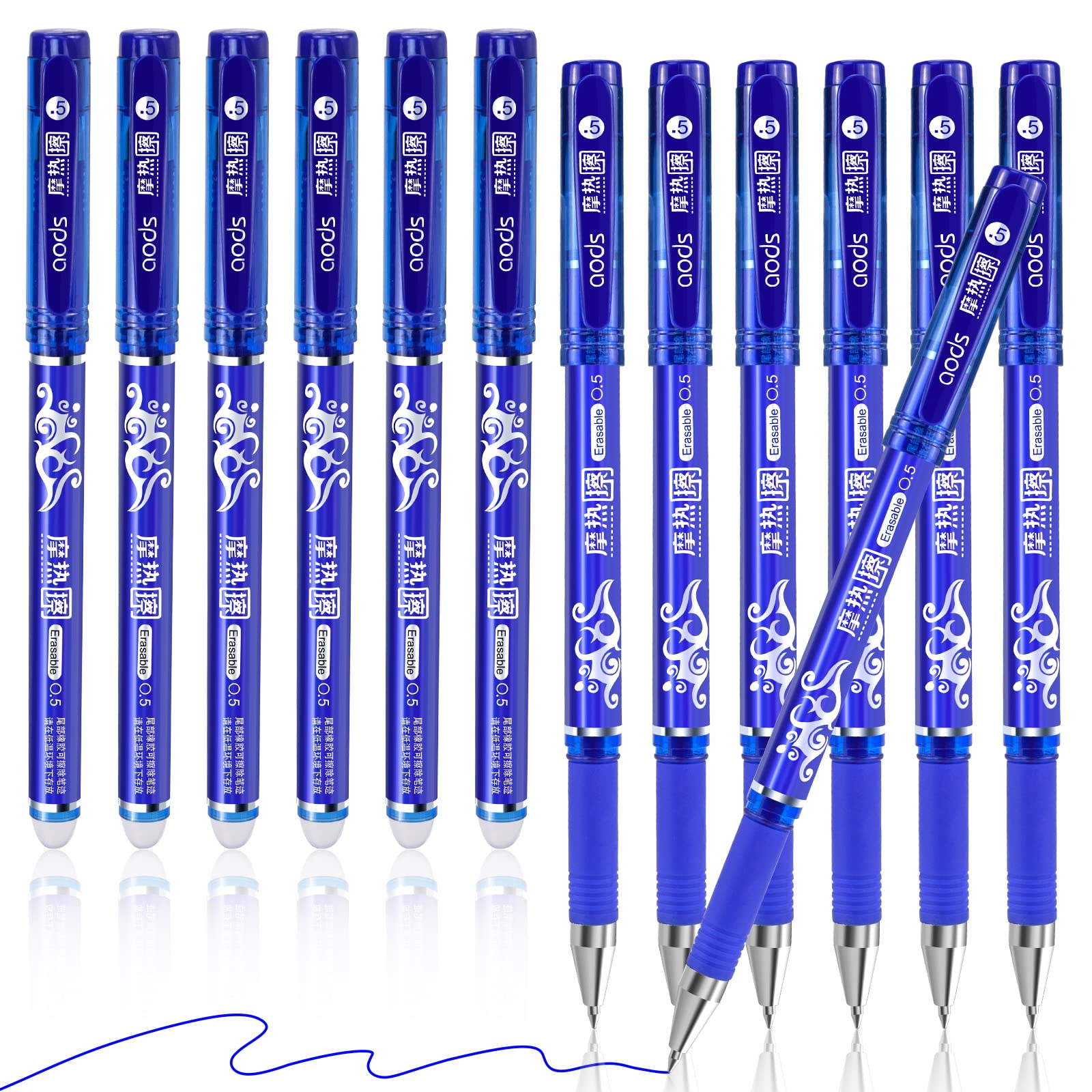 Erasable Gel Ink Rollerball Pens, 12 Pack Blue Ink 0.5mm Fine Tip Eraser Ballpoint Pen for Adult & Kids Writing Note Taking Calendar Agenda School Office Supplies
