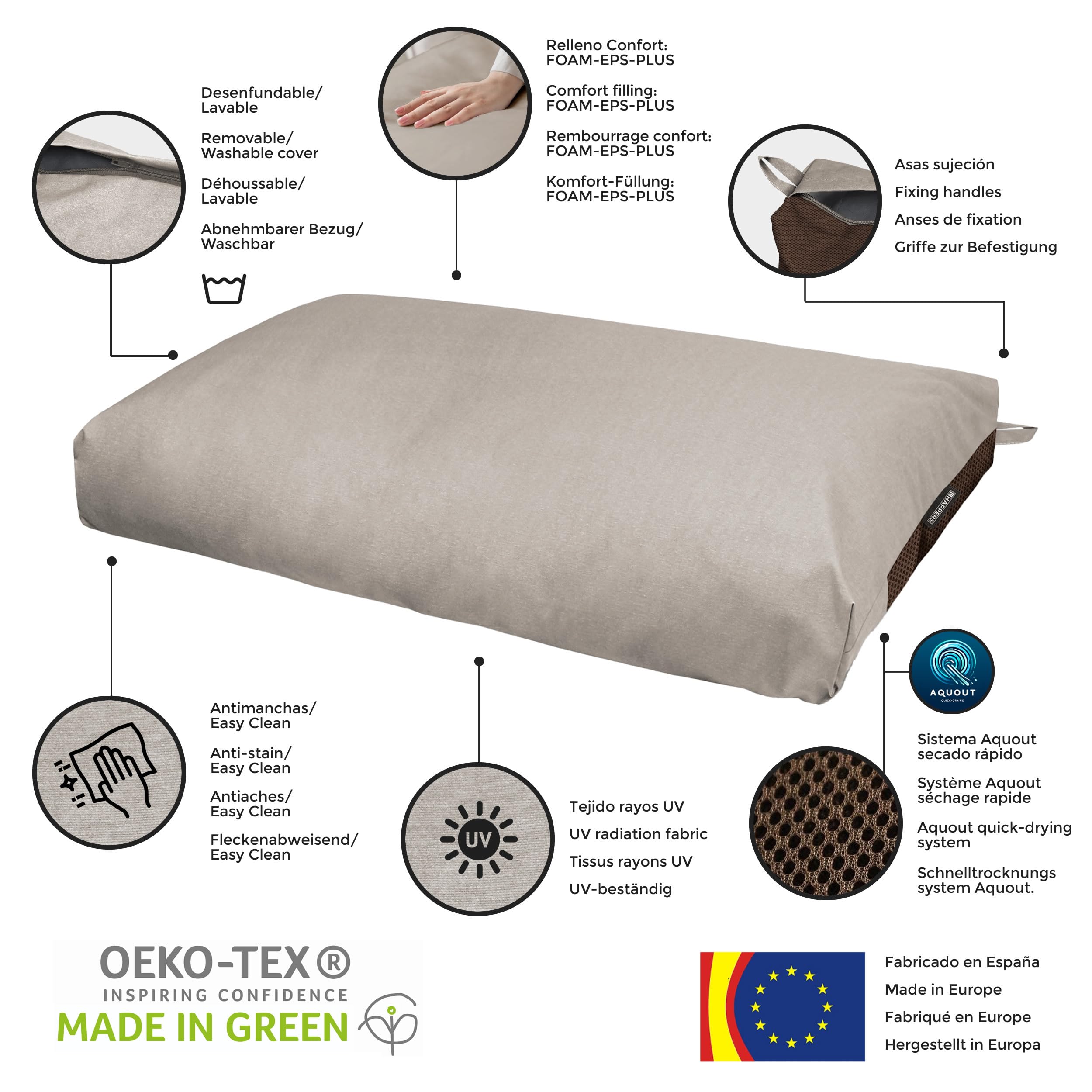 HAPPERS Cojín de Suelo Naylim Mate Impermeable Multiusos para Exterior, Banco y Palets - Comodidad y Versatilidad en un sólo Cojín Gris 60x80