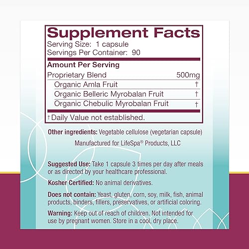 Miniatura 7 de LifeSpa Cápsulas Triphala de hierbas enteras Limpiador de colon Limpieza digestiva Apoya la digestión saludable para aliviar el estreñimiento