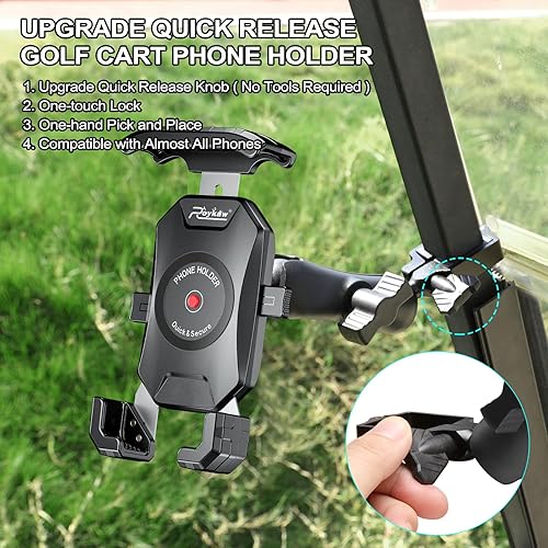 Miniatura 2 de Roykaw Soporte de teléfono para carrito de golf compatible con EZGO/Club Car/Yamaha, liberación rápida y bloqueo de un solo toque/selección y lugar