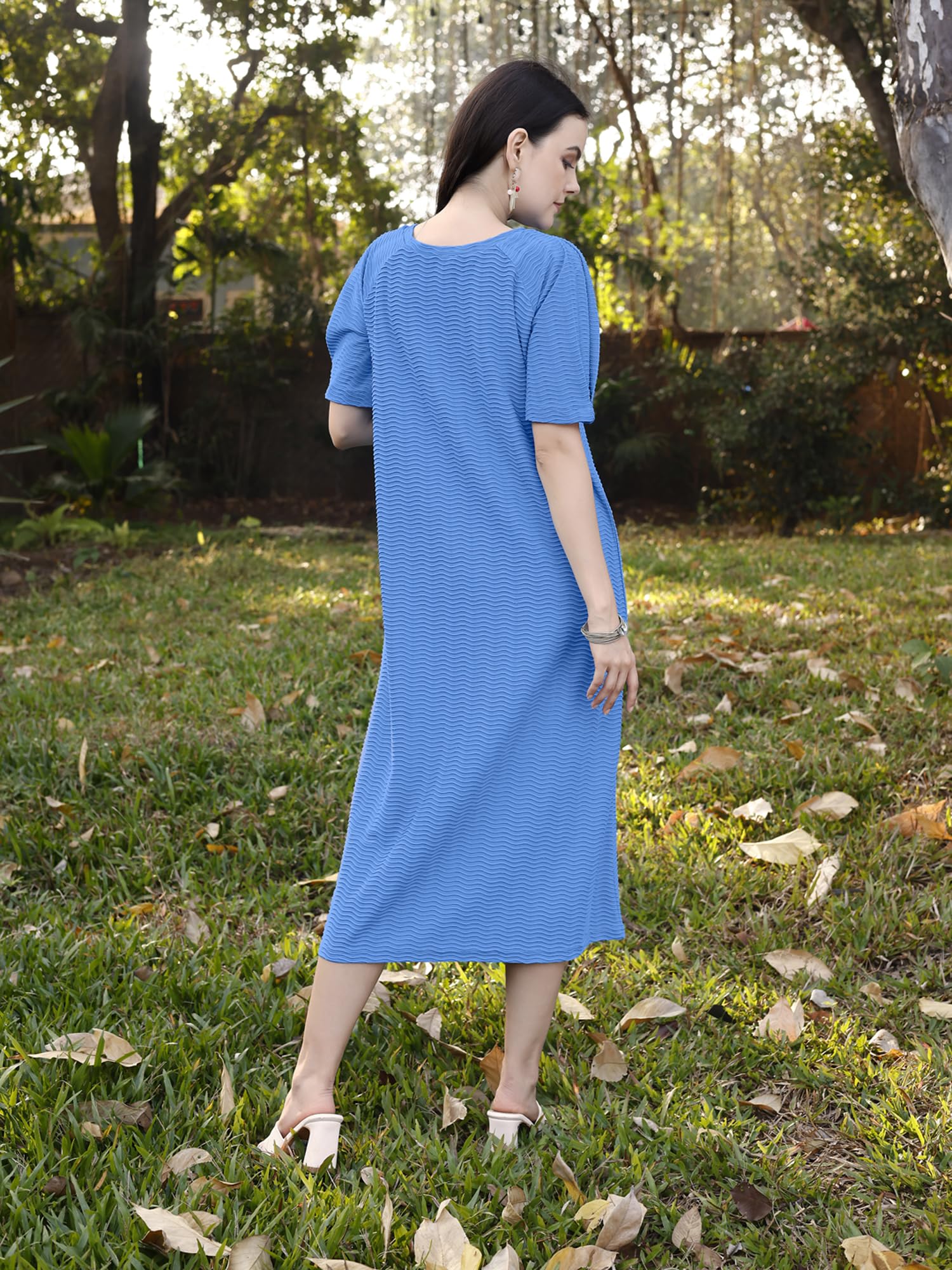 Purvaja Womens A-Line Below Knee Length Dress (Yuvi-011-Blue_Blue_Medium)