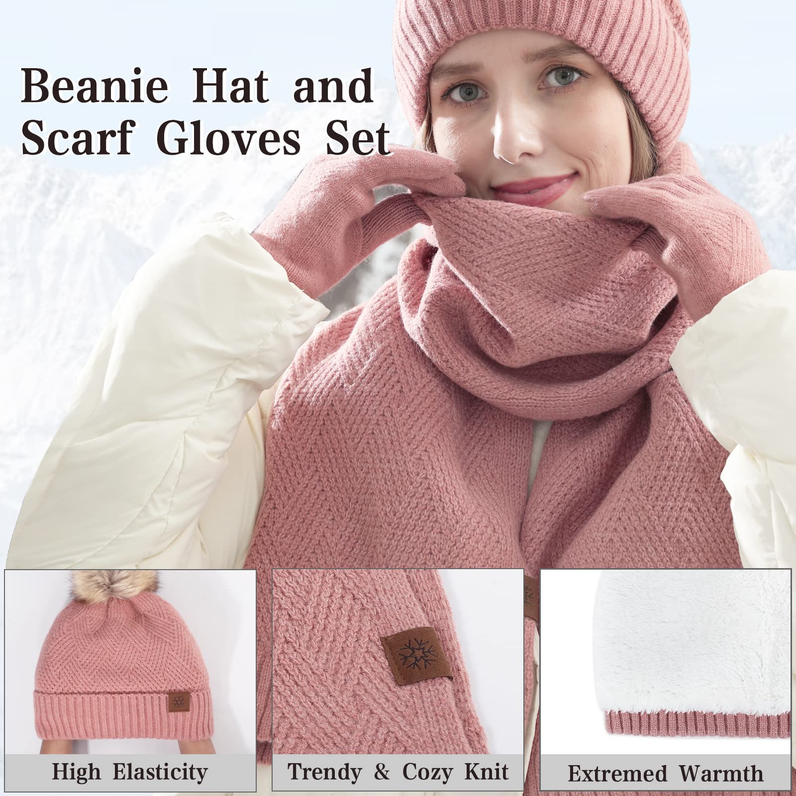 Zimowe rękawiczki beanie szalik zestaw dla kobiet mężczyzn dzianinowa czapka beanie i rękawiczki do ekranów dotykowych