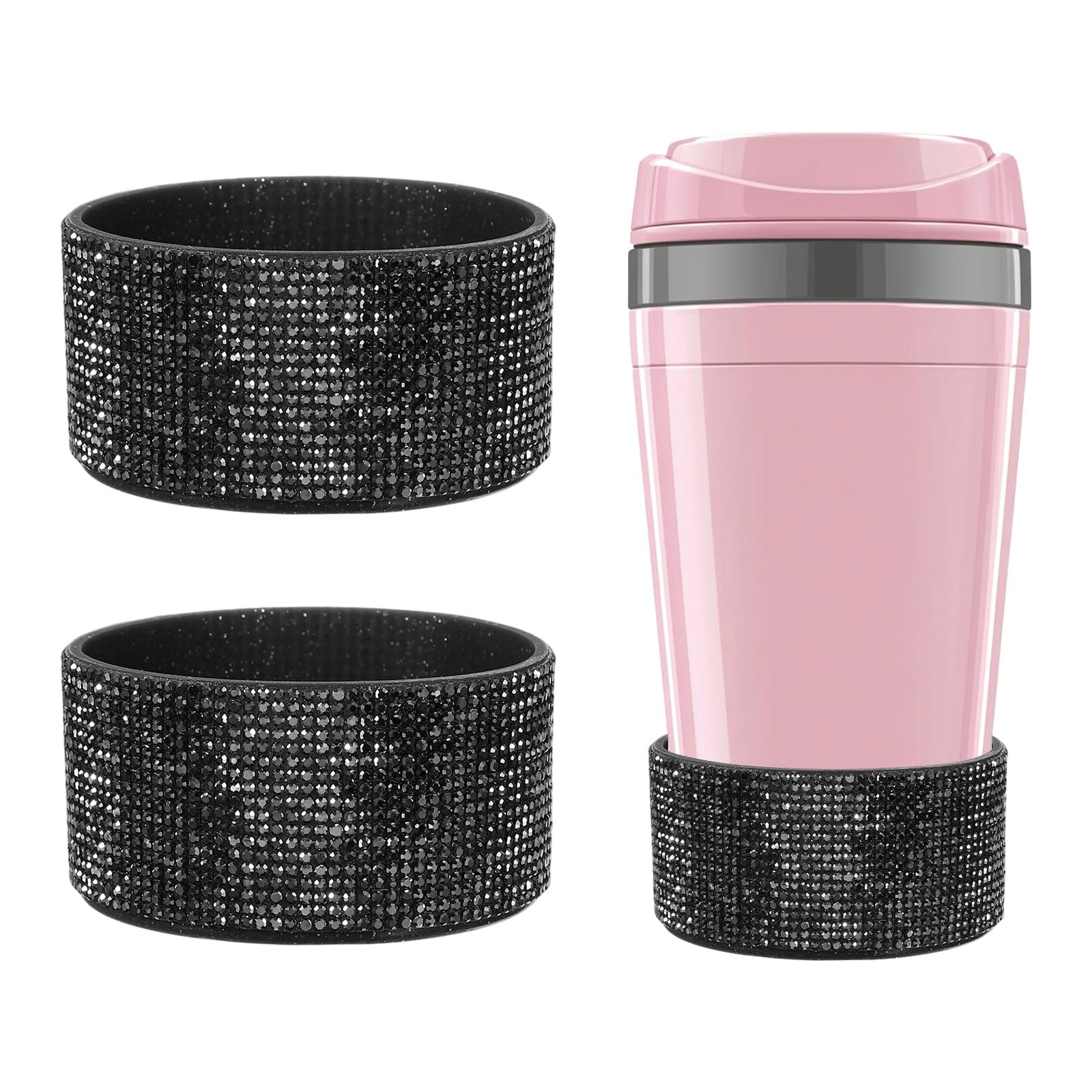 YELARXI Glitter Silicone Boot, Diamond Protective Boots Shining Anti Slip Cup Protector with 2.91"-2.95" Bottom - Fitting for (Stanley Tumbler Water Bottle) 2 Pack & 30-40oz & Black