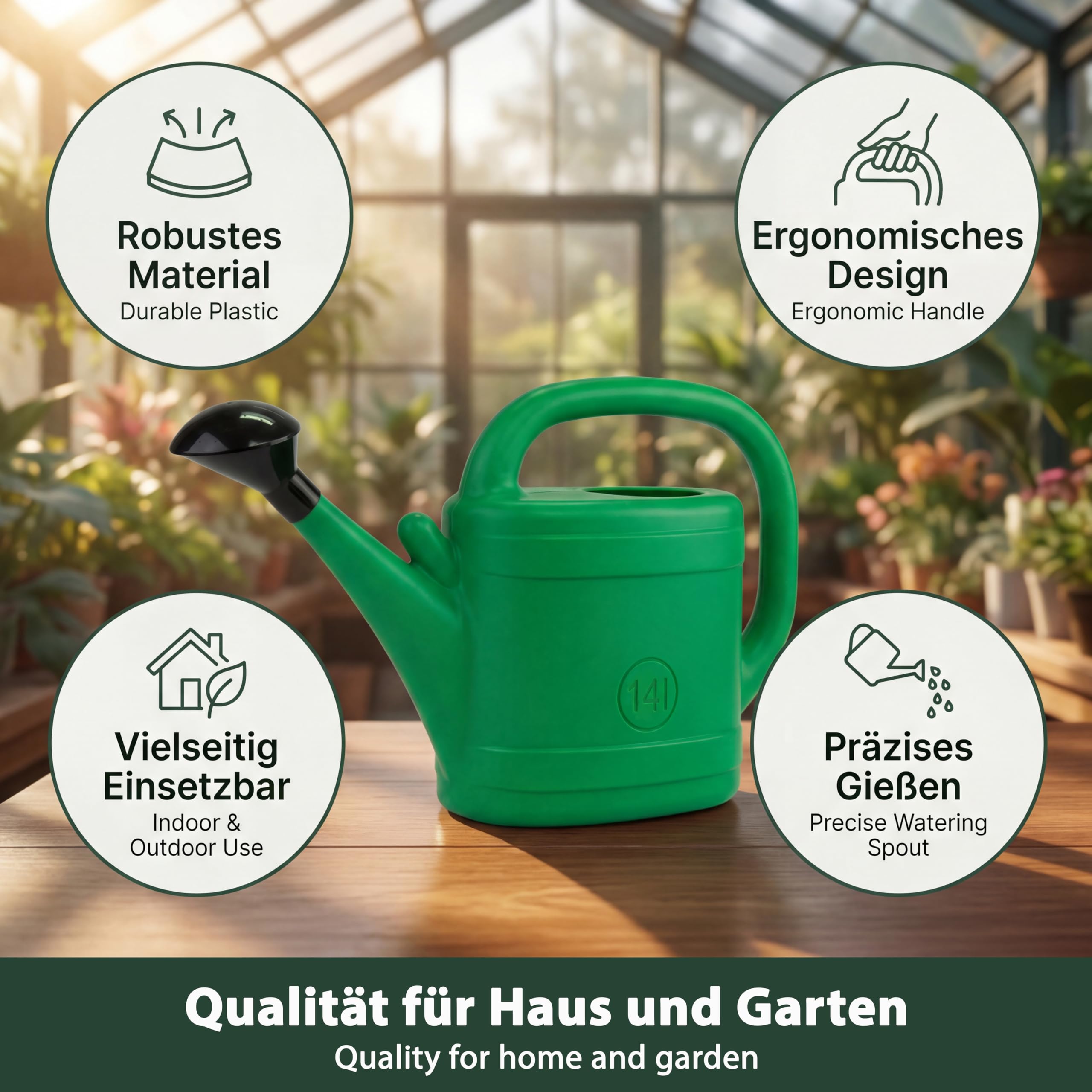 Annaffiatoio da 2 x 14 l con doccetta rimovibile – Robusto annaffiatoio da giardino in plastica – Fioriera con scala litriale per giardino e casa – Ideale per l'irrigazione dei fiori e la cura